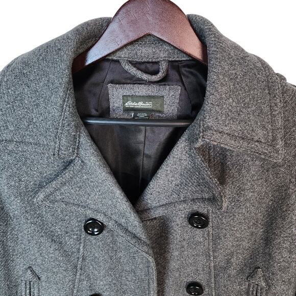 Eddie Bauer Women's M Gray Wool Blend Peacoat Jacket Classic Double Breasted - Picture 2 of 14